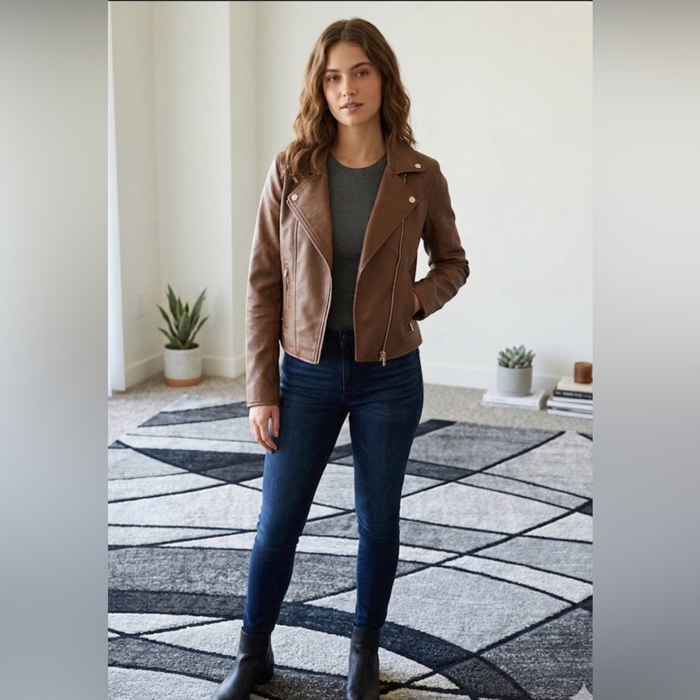 Abercrombie & Fitch Chestnut Brown Leather Moto Jacket